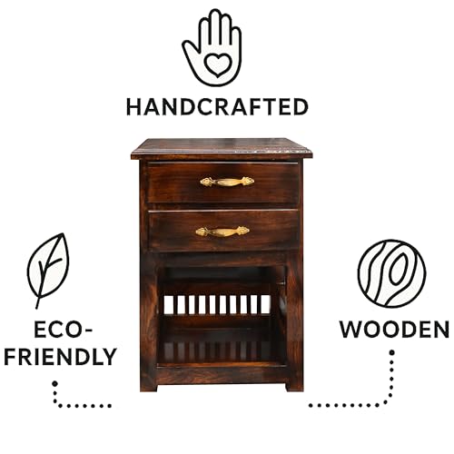 Image of Furniture Wooden Bedside Table for Bedroom | Wooden Nightstand Lamp Table with Drawer (Antique 2 Drawers)