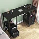 WODRAWER Manicure Table for Nail Tech, Nail Tech Table Station w/4 Storage Drawers & 2 Open Shelves, Nail Table w/Dust Collector for Beauty Salon Tech Station (Black PU)