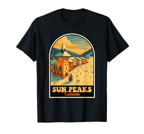 Sun Peaks Canada Vintage Design Retro Ski Village Invierno Camiseta