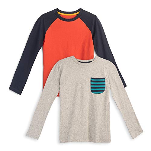 Mightly Boys and Girls' Long Sleeve Raglan Shirt | Organic Cotton, Colorful Casual Stylish Clothes, Soft&Fresh Crew Neck Tee, Set for Toddlers and Kids, Fair Trade Certified 2-Pack, Red Set Go, 4T