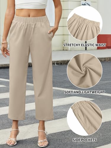 Womens Casual Summer Straight Leg Pants Elastic High Waist Beach Capris with Pockets4