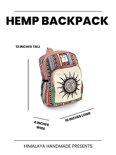 Unique design Sun and OM print Himalaya Hemp Hippie Backpack Festival Backpack Hiking Backpack FAIR TRADE Handmade with Love. (BROWN)3