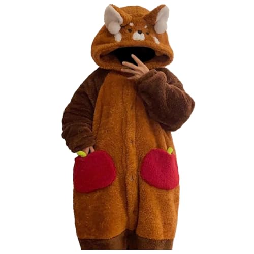 Animal Matching Costume,Fluffy Plush Cute Red Panda Onesie Pajamas Christmas Cosplay Homewear Sleepwear Jumpsuit Furry Loungewear