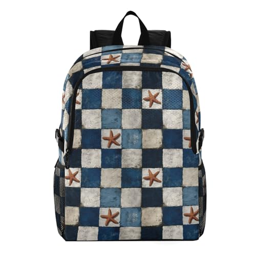 AIXIWAWA Lightweight Hiking Backpacks Starfish Checkered Print, Foldable Waterproof Daypack for Commute Travel