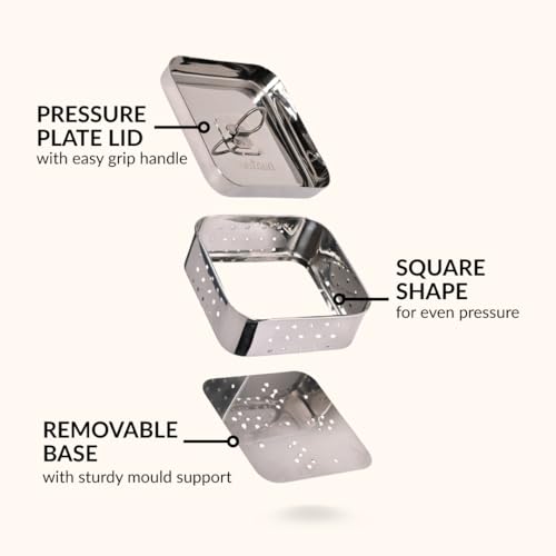 Image of Nestasia Small Stainless Steel Paneer Maker (450 ml) - Square Paneer Maker Mould Press with Lid | Rust Resistant Medium Paneer Strainer - Perfect for Fresh Paneer, Tofu & Sprouts