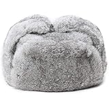 [TQJ] トラベルハット冬のウシャンカロシアハットメンズファー帽子100%ウサギの毛の耳掛け帽子防風 (グレー,2XL（58-60CM）) [並行輸入品]