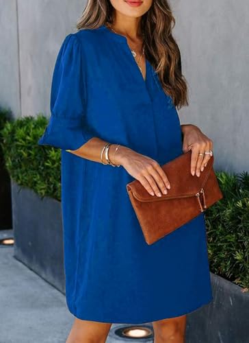 Image of QACOHU Summer Dresses for Women V Neck Ruffle Short Sleeve Casual Shift Dress