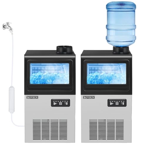 ROVSUN 90LBS/24H Ice Maker Machine with 2 Water Inlets, Freestanding & Countertop Ice Machine with 11lbs Storage Bin, Ice Scoop & Water Filter for Home Office Light Commercial Restaurant Bar Cafe Use