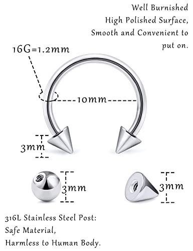 16G 14G Surgical Steel Septum Rings Nose Septum Horseshoe Hoop Lip Smiley Piercing Jewelry Eyebrow Ring Daith Earrings Replacement Ball and Spike Set2