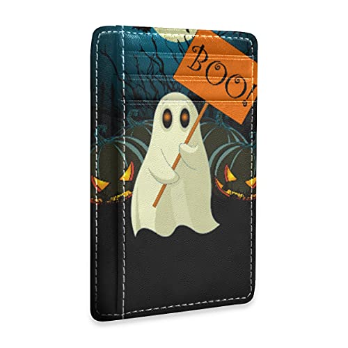 susiyo Halloween Cute Ghost Slim Minimalist Wallets Rfid Blocking Card Wallets PU Leather Front Pocket Wallets for Men and Women