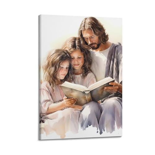 Poster sur toile figure chrétienne lisant la Bible art mural de salon