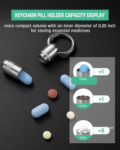 Image of TISUR Small Titanium Keychain Pill Holder, Pocket Pill Case for Travel | Waterproof Pill Fob,Portable Pill Box Container,Purse Pill Organizer Tube
