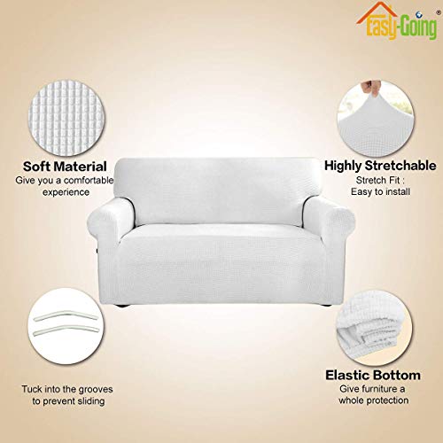 Image of Easy-Going Stretch Loveseat Slipcover 1-Piece Sofa Cover Furniture Protector Couch Soft with Elastic Bottom for Kids Polyester Spandex Jacquard Fabric Small Checks (Loveseat, Snow White)