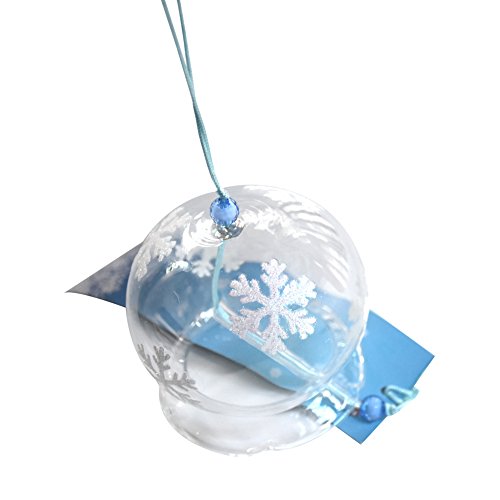Preisvergleich Produktbild Japanisches Windspiel / Windglocken, Motiv: Schneeflocke, handgefertigt, Geschenk aus Glas für Geburtstag und Valentinstag, Deko für Zuhause, Küche, Wellness-Einrichtung, Garten, Fenster
