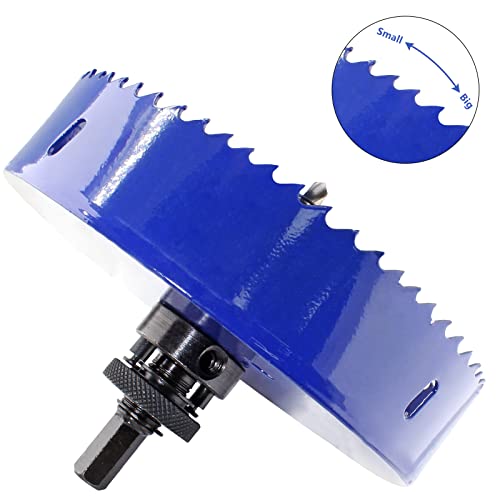 Image of Luomorgo 156mm /6-1 /8 inch Hole Saw with Arbor, 1 1 /4 inch Cutting Depth HSS Bi-Metal Hole Cutter for Wood Cornhole Boards Plastic Drywall & Metal Sheet
