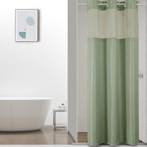 Colorful Star Small Stall Shower Curtain with Snap in Fabric Liner, Waffle Weave No Hook Shower Curtains with Mesh Top Window, Hotel Style Waterproof Bathroom Curtain Set, 36'' x 75'', Sage Green by Colorful Star - Used condition - US$17.57