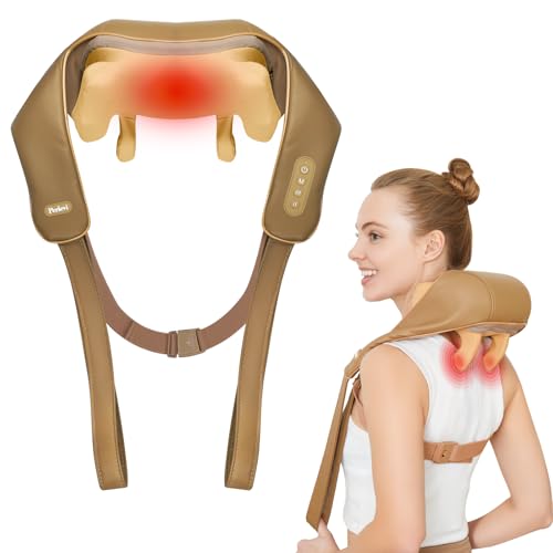 PERLEVI Neck Massager for Deep Tissue Pain Relief with Heat - 6D Wireless Kneading Shiatsu Massage for Neck and Shoulders, Gift for Mom/Dad (Pu-Yellow...