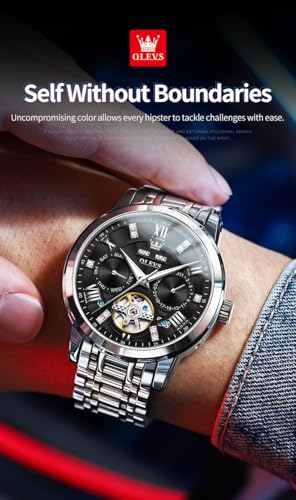 Image of OLEVS Mens Automatic Mechanical Watch Skeleton Tourbillon Luxury Dress Stainless Steel Wrist Watch