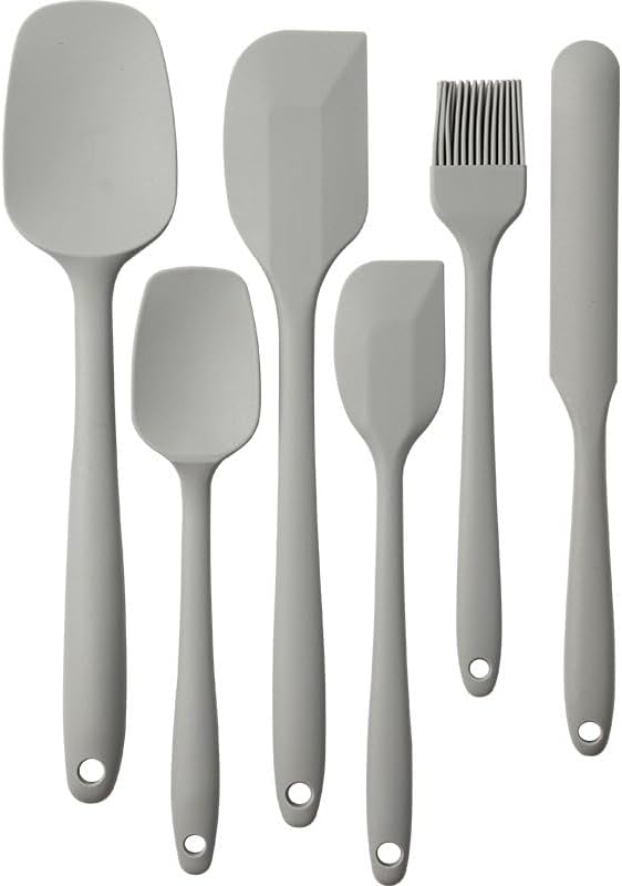 6 Pieces Silicone Spatula Set, Food Grade Rubber Spatula with Ergonomic Grip, Rubber Spatulas Silicone Heat Resistant Spatula Set for Kitchen Use, BPA Free Dishwasher Safe, Grey