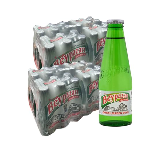 Agua mineral natural turca, Doğal Maden Suyu, botellas de vidrio de 250 ml (paquete de 24), sabor ligeramente brillante, crujiente, sabores originales y frutales (24 botellas, natural)
