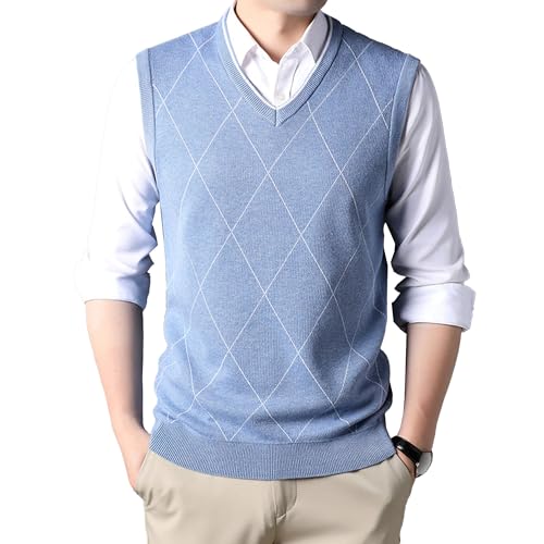 JEShifangjiusu Mens V-Neck Knitted Sweater Lightweight Sleeveless Pullover Knitwear Vest Solid Plain Loose Fit Sweater Tops