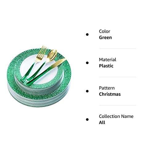 Fomoica Lime Green Plastic Plates And Light Green Gold Silverware - 125 Pcs Disposable Premium Plastic Dinnerware Set – Reusable Dinner Plates Cutlery Set – Birthday Parties, Halloween, Christmas #TOP7