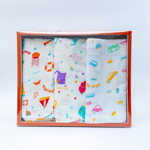 Image of Swaddle for Babies -100% Muslin Cotton Soft 2-Layer Swaddle /Blanket /Multipurpose Wrap for New Born Baby Girl & Boy | Perfect for Gifting | 90X90 cm, 0-6 Months, Set of 3