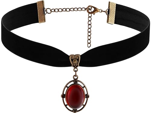 Sacina Red Victorian Velvet Choker, Black Jewelry, Gothic Goth Choker, Vintage Necklace, Halloween Christmas Jewelry Gifts for Women