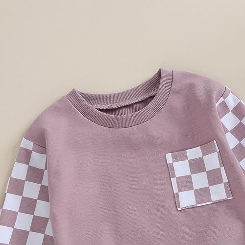 Fall Winter Toddler Baby Girl Boy Clothes Long Sleeve Crewneck Sweatsirt Checkered Jogger Pants 2Pcs Sweatsuit Set4