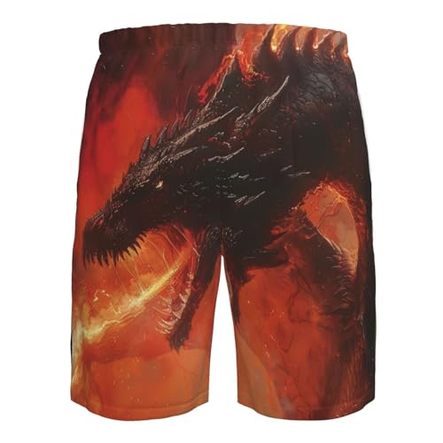 Dragon Breathing Fire Fantasy Dark Black Men's Quick Dry Swim Shorts, Mesh Lined Beach Trunks with Pockets3