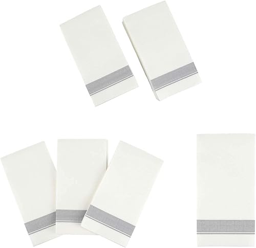 Miniatura 9 de Party Bargains Toallas desechables como tela, paquete de 200, 13 x 16 pulgadas, color blanco con estampado plateado, toallas de mano de papel suave,