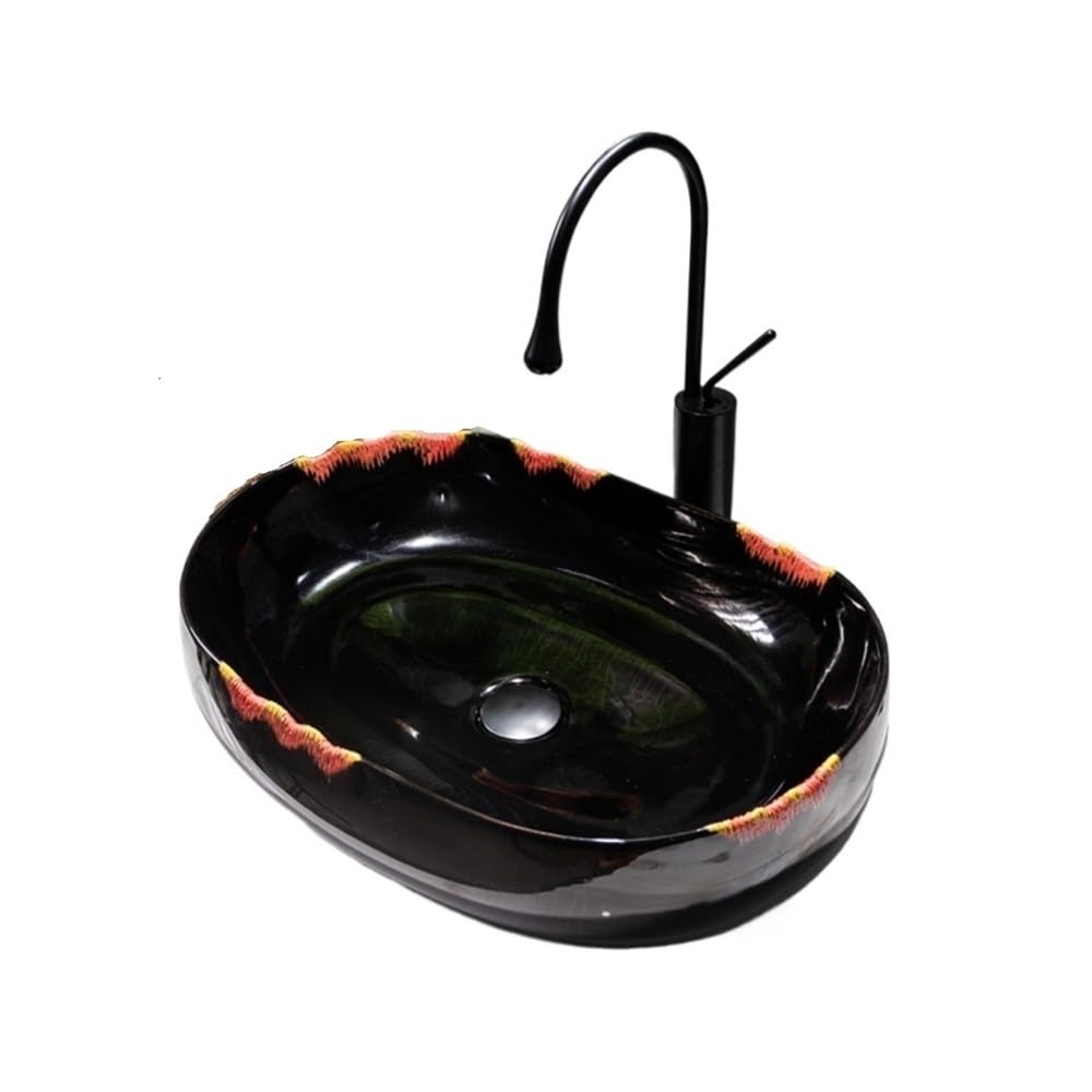 Countertop Bathroom Vessel Vessel Sink Rectangular Retro Style Above Counter Ceramic Bathroom Cloakroom Sink