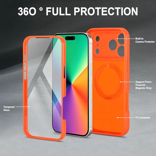 Image of for iPhone 17 Pro Max Case Compatible with MagSafe Full-Body Magnetic Phone Case with Built-in Tempered Glass Screen Protector& Stand for iPhone17 Pro Max Cover, Orange