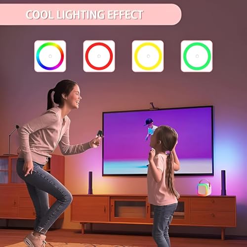 Image of Bluetooth Karaoke Microphone with Portable Speaker and RGB Light Ring, USB Charging, Mic Echo Music Controls, Voice Effects, TF Card and USB Flash Drive Support