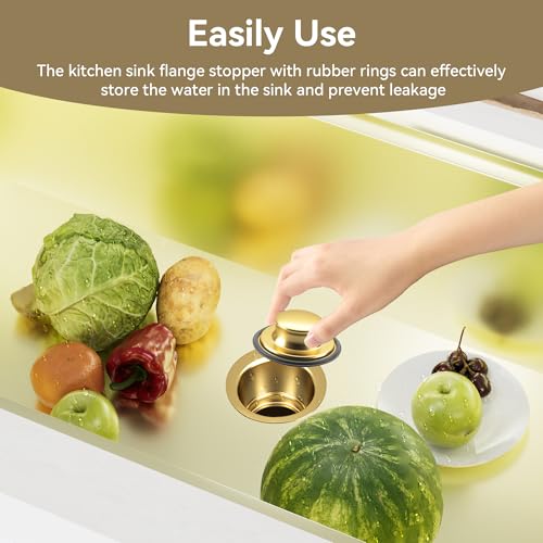Frsmvati Kitchen Sink Garbage Disposal Flange and Sink Stopper, fit 3-1/2 Inch Standard Sink Drain Hole - Gold-Gloss