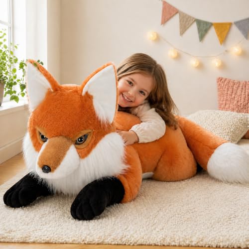 MorisMos Giant Fox Teddy Soft Toy 80cm Big Stuffed Animal Kawaii Large Fox Plush Toy XXL Fluffy Cuddly Gift for Kids Girlfriend Birthday Deco