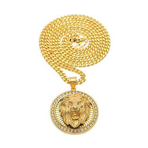 Collier pour Hommes avec pendentif tête de lion couleur or glacé