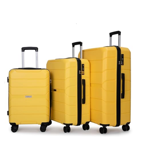 Durable Yellow Hardshell Luggage Set - 3-Piece Lightweight Suitcase with Lock (20/24/28) for Effortless Travel2
