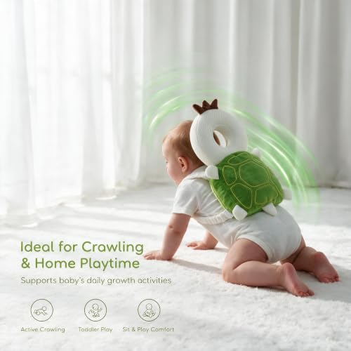 Image of Baby Head Protection Backpack - Soft Lightweight Fall Cushion for Toddlers During Crawling & Walking, Helps Ease Impact from Backward Tumbles(Green Turtle)