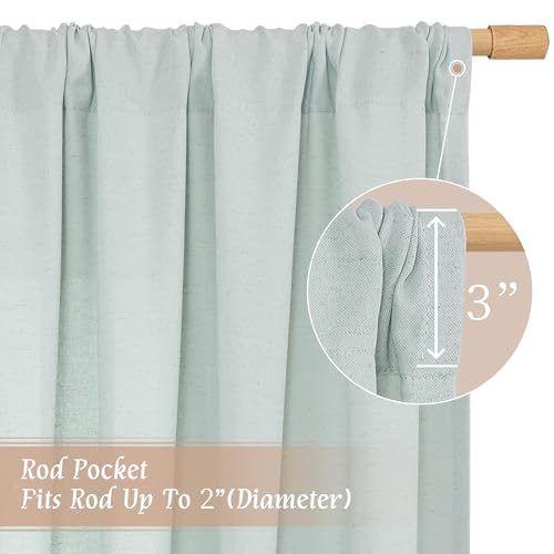 Image of LAMIT 48 Inch Short Window Linen Curtains, Soft Faux Linen Light Filtering Panels Rod Pocket Neutral Drapes for Cafe /Bathroom /Loft Room, Light Blue, 2 Panels, 42 x 48 Inch