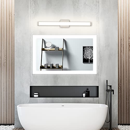 Image of Bathroom Vanity Light Brushed Nickel Square LED 24 inch 14W 4000K Natural White Light Wall Bar Lighting Fixtures Over Mirror (Brushed Nickel, 33.5 inch)