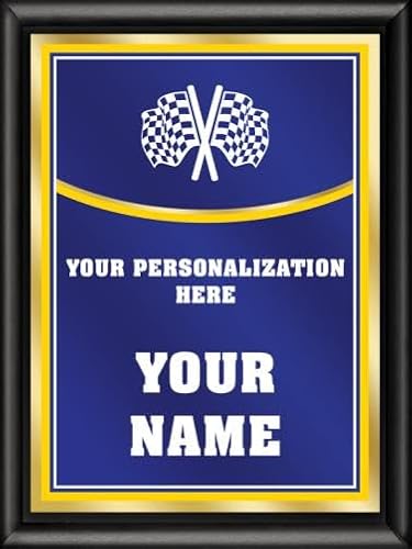 Crown Awards Racing Plaque Award, 6x8 Recognition Award with Custom Engraving, Royal Blue with Gold Printed Plaque On Shiny Black Finish