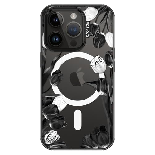 MOSNOVO for iPhone 14 Pro Case for MagSafe, Black White Tulips, Black