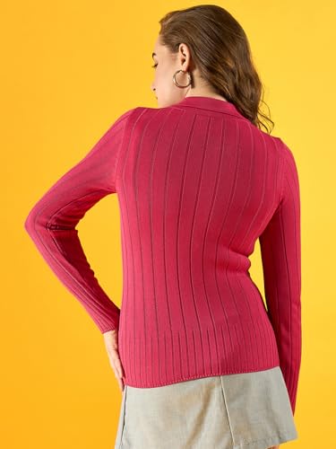 Image of 98 Degree Women Pure Cotton Collar Neck Sweater Has A Full Sleeve & Straight Hem-AW25AZG1154-BLACK