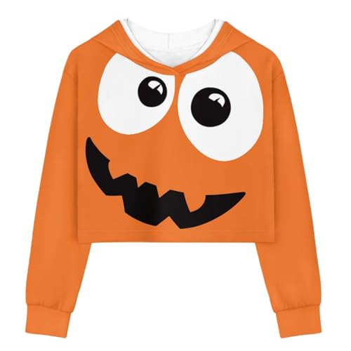 Festival Print Girls Hooded Sweatshirt Short Crop Top, Girls School Playdate Outfit Cropped Pullover Hoodie,5-14Y3