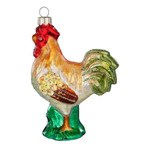 Christbaumschmuck Glas 10cm - Hahn Figur zum Aufhängen - handbemalt -...
