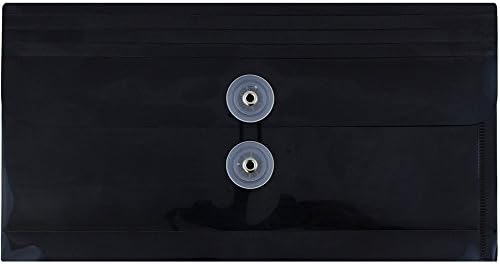 JAM PAPER Plastic Envelopes with Button & String Tie Closure - #10 Business Booklet - 5 1/4 x 10 - Black - 12/Pack