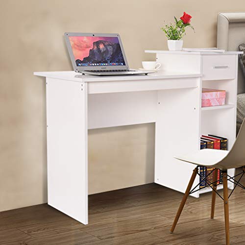 Xiuban Computer Desk with Bookselves Home Desktop Study Laptop Table with Drawers Home Gaming Desk Dormitory Study Desk for Small Space (White)