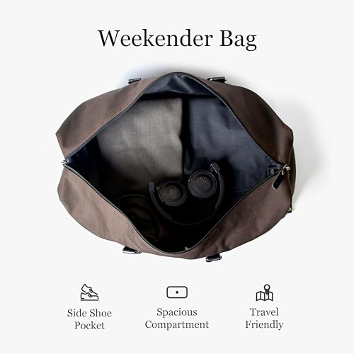 Image of Bellblock Travel Duffle Bags for Men /Women /Family /Vacation /Luggage | Spacious Interior, Separate Side Pockets for Shoes etc | Cotton Canvas | Mocha Black