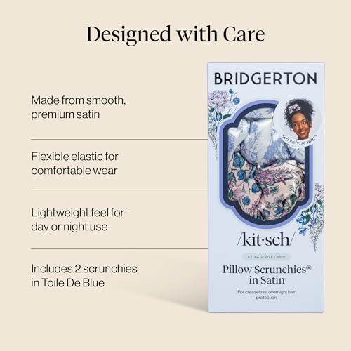 Image of Bridgerton x Kitsch Satin Scrunchies for Women, No Snag, No Tugging, Soft & Comfortable Scrunchies for Girls, Perfect for Day or Night | Ideal Gifts for Women - Toile De Blue, 2pcs